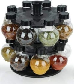 Revolving Round Shape Transparent Spice Rack, Spice Container, Masala Box, Spice Box, Masala Rack, Trolley Rack (Pack of 16 Jar) 16 Piece