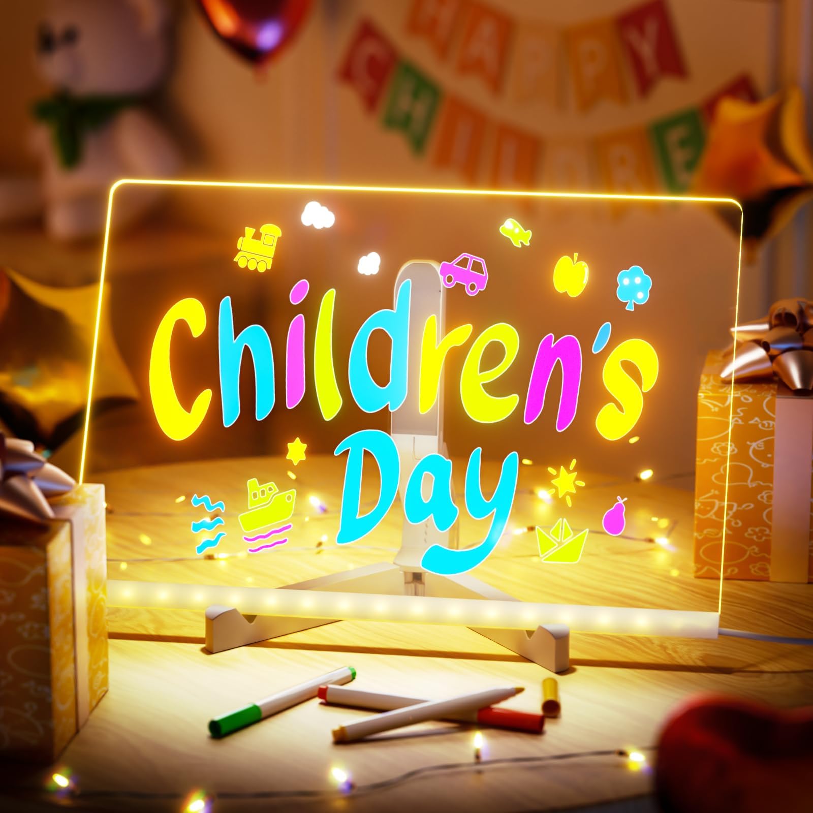 Glowing LED Writing and Doodle Board with Color Markers and Stand