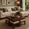 Acamar Solid Sheesham Wood Coffee Table with 4 Stools