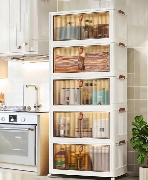 Sasimo 5-Door 5-Shelf Plastic foldable Cupboard PC Collapsible Wardrobe Finish Color - 5,White, DIY(Do-It-Yourself)